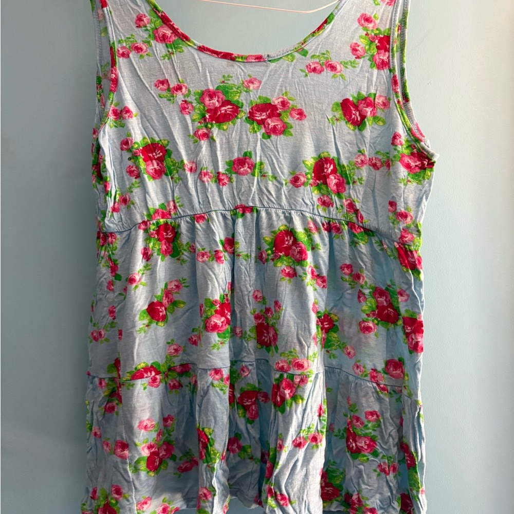 Deb Floral Print top with Red and Green Accents